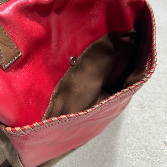 ILI New York Red Brown Whip Stitched Leather Purse Bag Crossbody Removable Strap - Picture 11 of 11